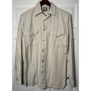 Alphanumeric Vintage Mens Long Sleeve Pearl‎ Snap Shirt Striped Casual Size M